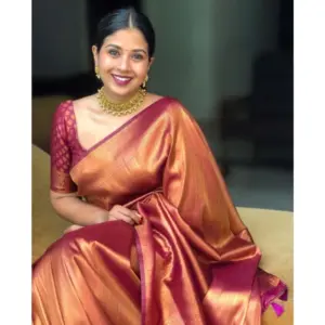 Women's Silk Printed Saree with Blouse – Maroon