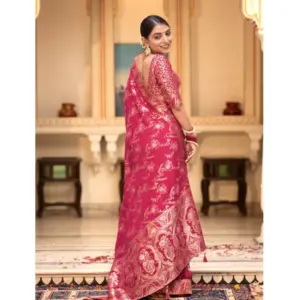 Women's Silk Printed Saree with Blouse – Pink
