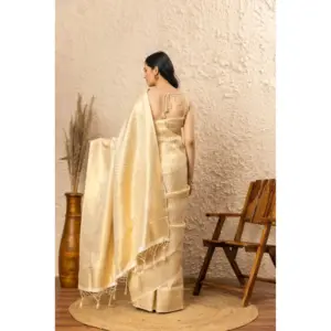 Women's Silk Printed Saree with Blouse – Gold
