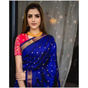 Women's Silk Printed Saree with Blouse – Blue