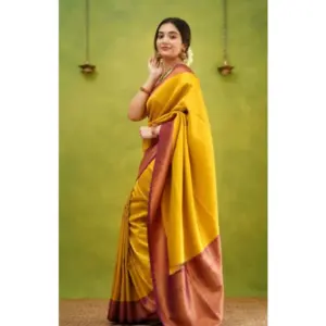 Women's Silk Printed Saree with Blouse – Yellow