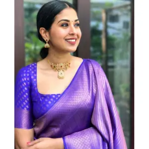 Women's Silk Printed Saree with Blouse – Blue