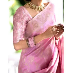 Women's Silk Printed Saree with Blouse – Pink