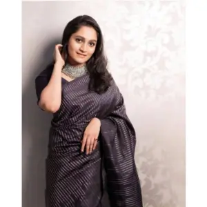 Women's Silk Printed Saree with Blouse – Black