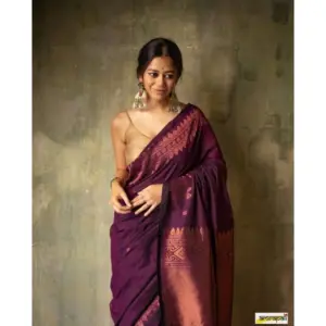 Women's Silk Printed Saree with Blouse – Wine