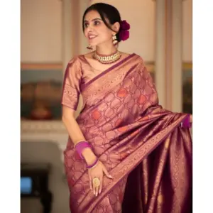 Women's Silk Printed Saree with Blouse – Wine