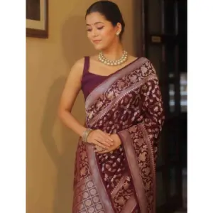 Women's Silk Printed Saree with Blouse – Maroon