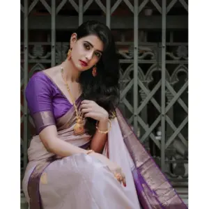 Women's Silk Printed Saree with Blouse – Purple