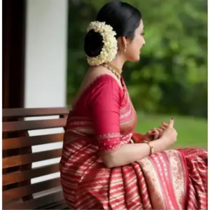 Women's Silk Printed Saree with Blouse – Pink