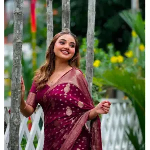 Women's Silk Printed Saree with Blouse – Wine