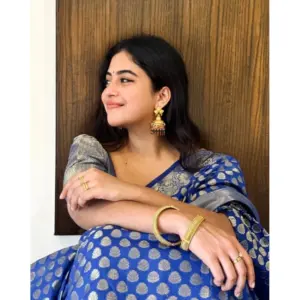 Women's Silk Printed Saree with Blouse – Royal Blue