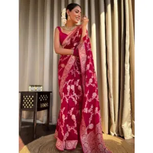 Women's Silk Printed Saree with Blouse – Pink