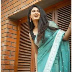 Women's Cotton Printed Saree with Blouse – Sky Blue