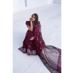 Women's Cotton Printed Saree with Blouse – Maroon