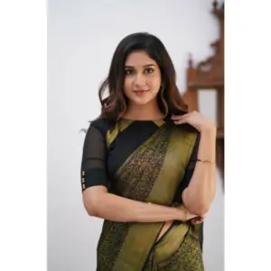 Women's Silk Printed Saree with Blouse – Black