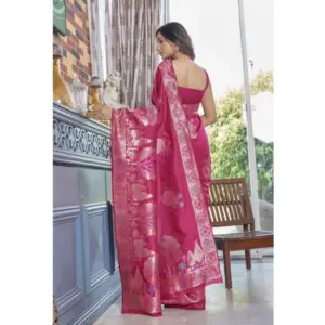 Women's Silk Printed Saree with Blouse – Rani Pink