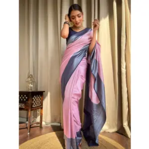 Women's Silk Printed Saree with Blouse – Pink