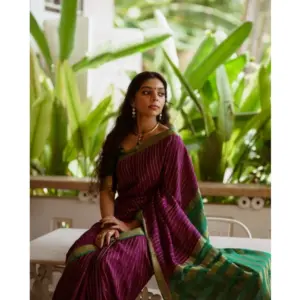 Women's Silk Printed Saree with Blouse – Wine