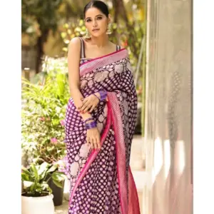 Women's Silk Printed Saree with Blouse – Purple