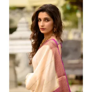 Women's Silk Printed Saree with Blouse – Off White-Pink