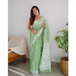 Women's Cotton Printed Saree with Blouse – Pista