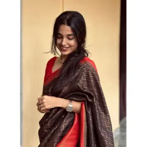 Women's Silk Printed Saree with Blouse – Brown