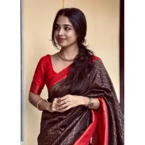 Women's Silk Printed Saree with Blouse – Brown