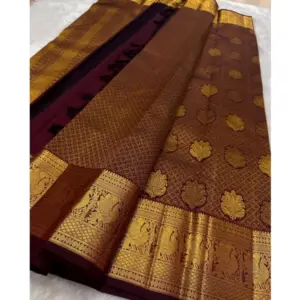 Women's Silk Printed Saree with Blouse – Maroon