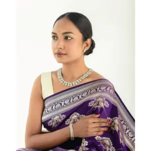 Women's Silk Printed Saree with Blouse – Purple