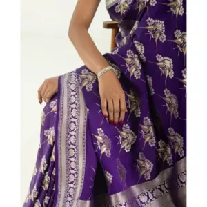 Women's Silk Printed Saree with Blouse – Purple