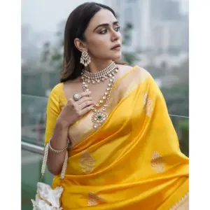 Women's Silk Printed Saree with Blouse – Yellow