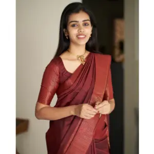 Women's Silk Printed Saree with Blouse – Maroon