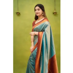Women's Silk Printed Saree with Blouse – Rama