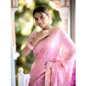 Women's Silk Printed Saree with Blouse – Pink