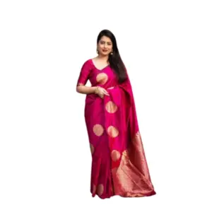 Women's Silk Printed Saree with Blouse – Pink