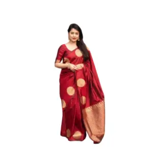 Women's Silk Printed Saree with Blouse – Red