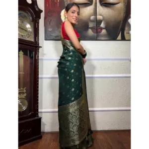 Women's Silk Printed Saree with Blouse – Green