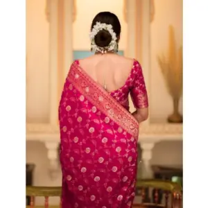 Women's Silk Printed Saree with Blouse – Rani Pink