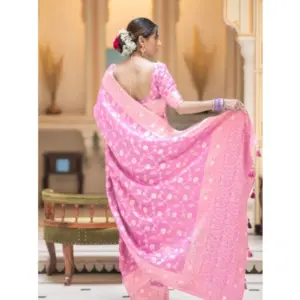 Women's Silk Printed Saree with Blouse – Pink