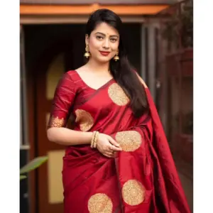 Women's Silk Printed Saree with Blouse – Red