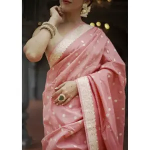 Women's Cotton Printed Saree with Blouse – Peach