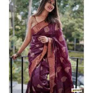 Women's Silk Printed Saree with Blouse – Purple