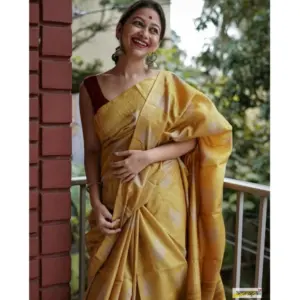 Women's Silk Printed Saree with Blouse – Yellow