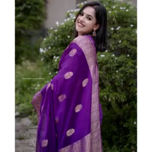 Women's Silk Printed Saree with Blouse – Purple