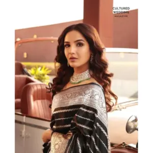 Women's Silk Printed Saree with Blouse – Black