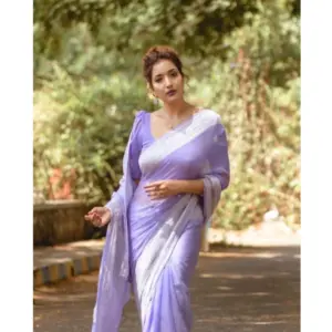 Women's Cotton Printed Saree with Blouse – Lavender