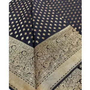 Women's Silk Printed Saree with Blouse – Black