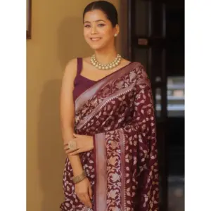 Women's Silk Printed Saree with Blouse – Maroon