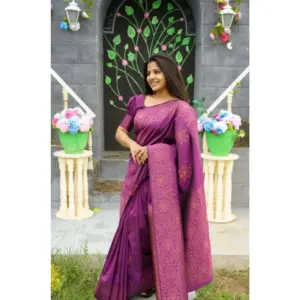 Women's Silk Printed Saree with Blouse – Purple