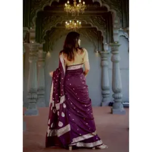 Women's Cotton Printed Saree with Blouse – Purple